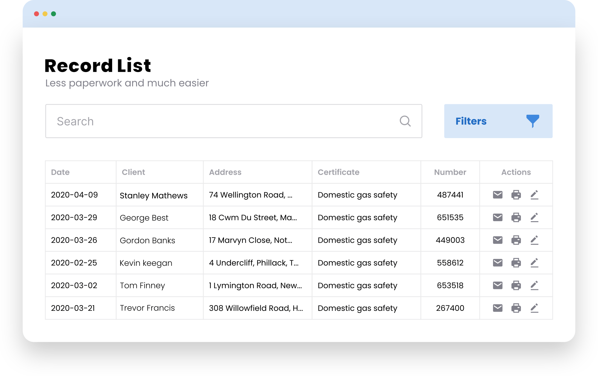 Heating and Plumbing Record List