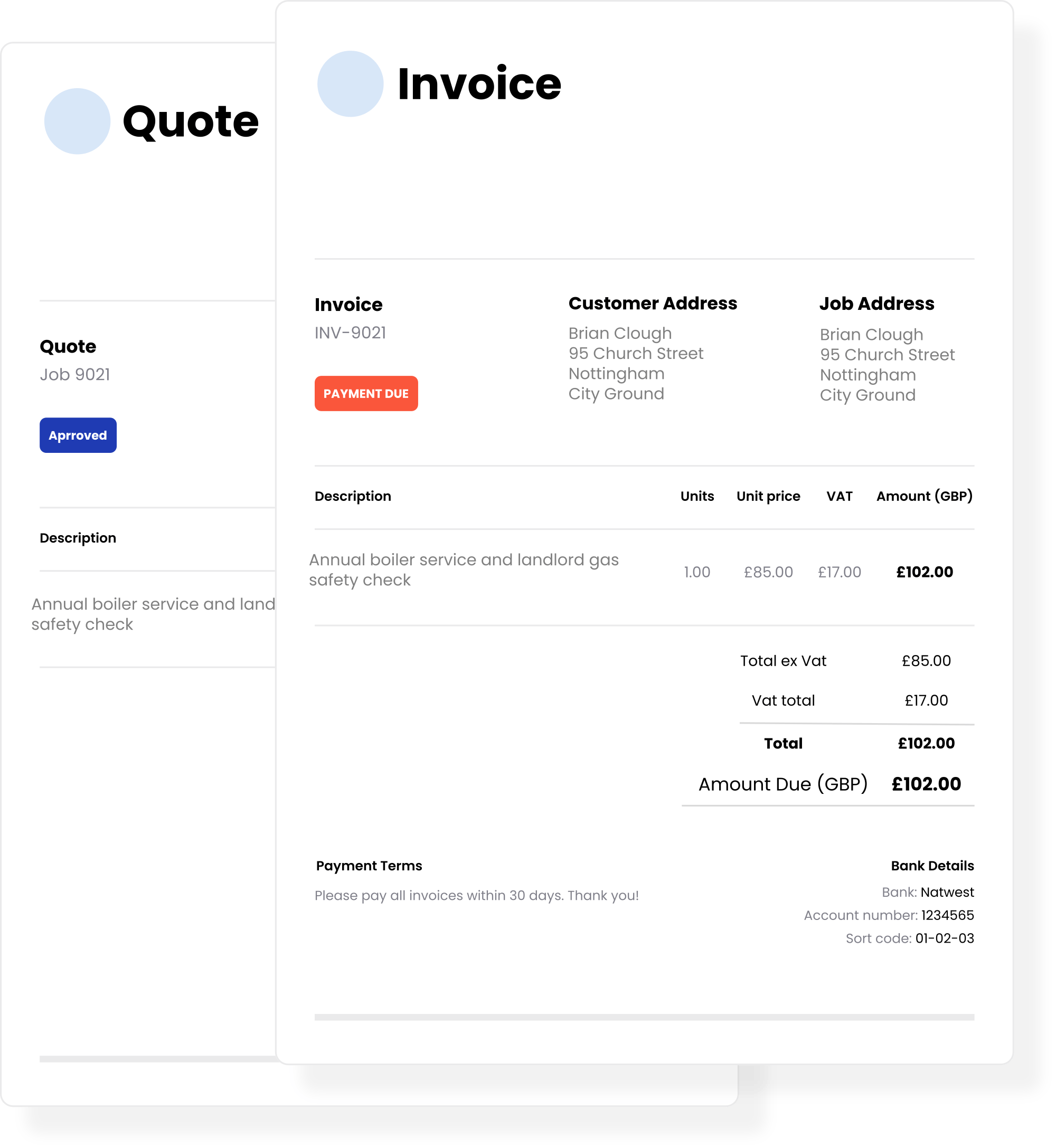Create estimates, quotes, and invoices on Gas Engineer Software