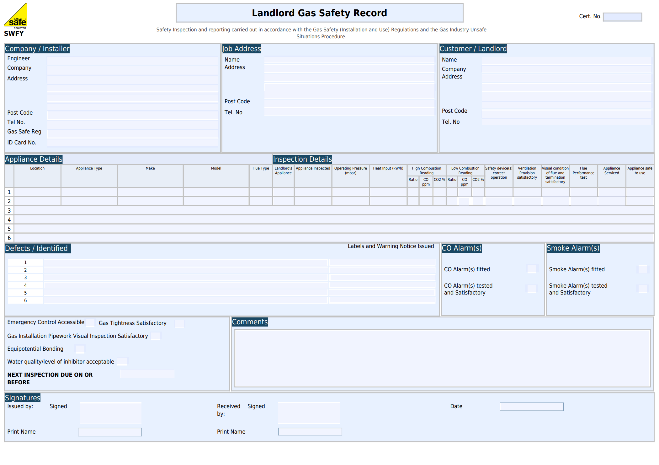 CP12 Template Sample image of the legionella risk assessment template