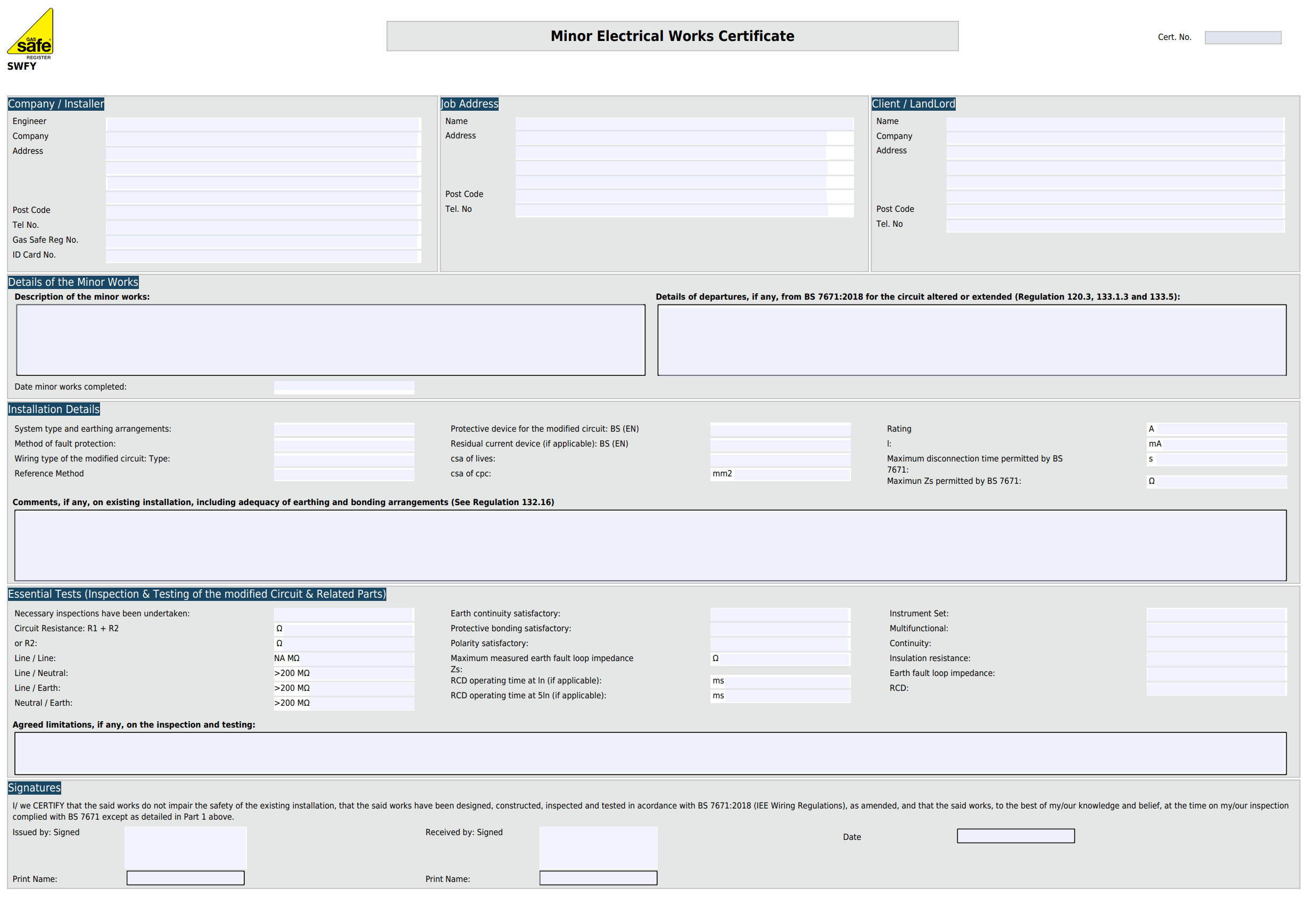 Minor Works Certificate-min Sample image of the legionella risk assessment template