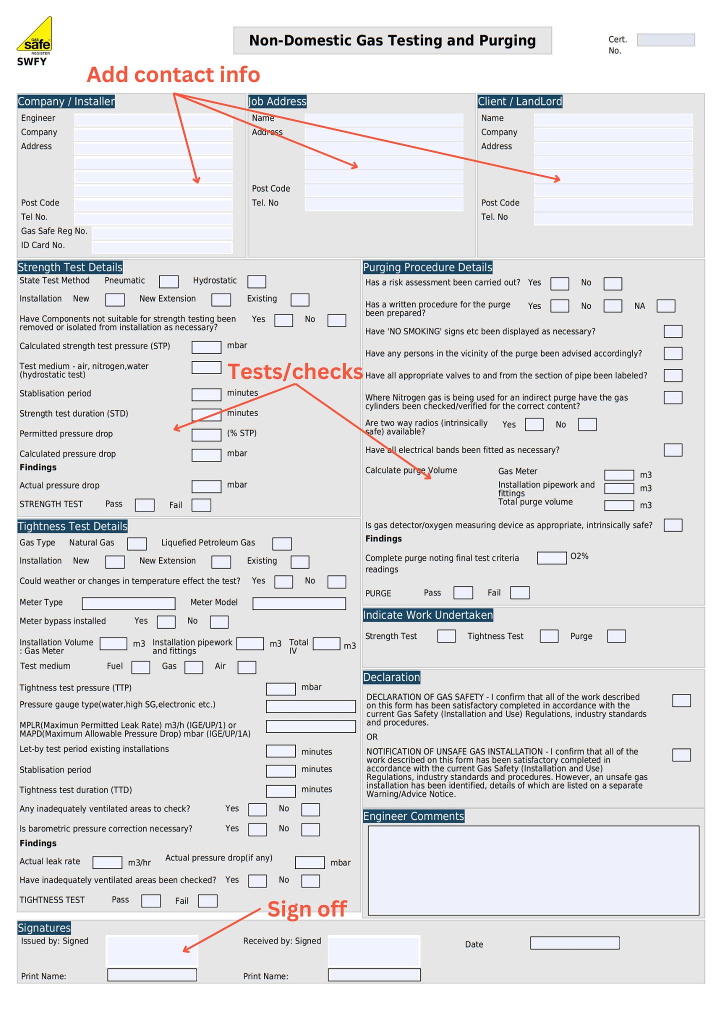 ND Gas Testing & Purging Certificate How to fill out the template